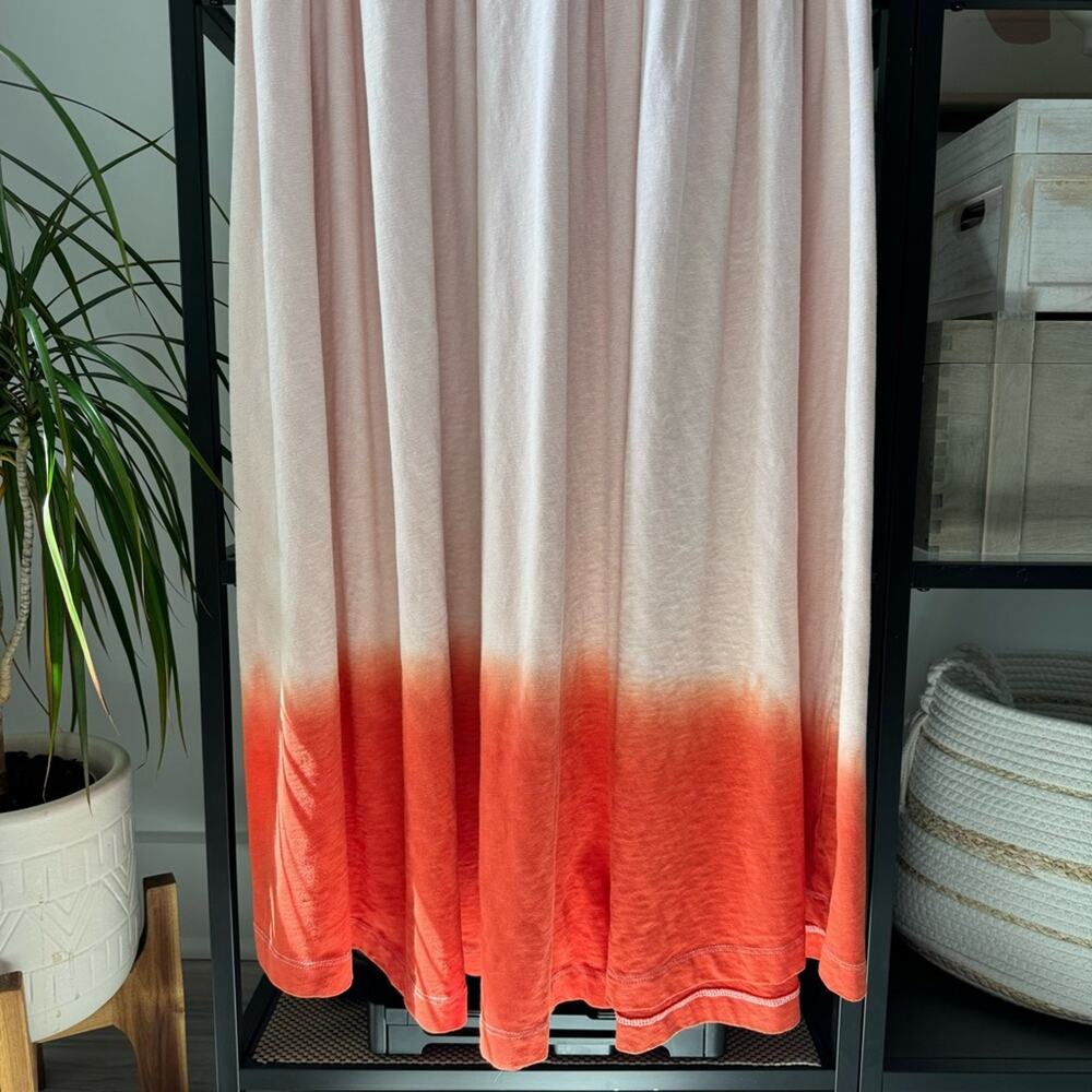 Free People Pink Orange Ombré Dip Dye Short Sleeve Slouchy Maxi Dress Medium - Picture 7 of 13